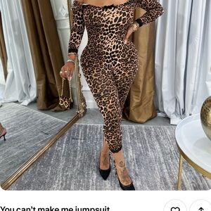 Leopard Print Off-Shoulder Jumpsuit - Brown/Black